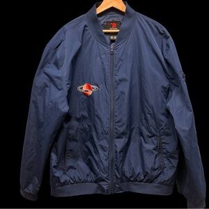 Men's Blue Bomber Jacket with Embroidered Logo